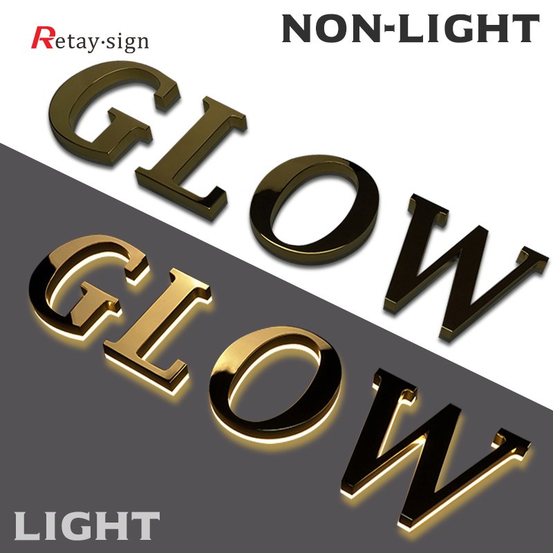 Custom storefront backlit sign for business outdoor indoor backlit logo board 3d led channel gold color letter backlit sign