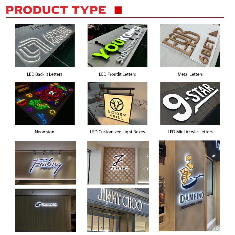 Custom storefront backlit sign for business outdoor indoor backlit logo board 3d led channel gold color letter backlit sign
