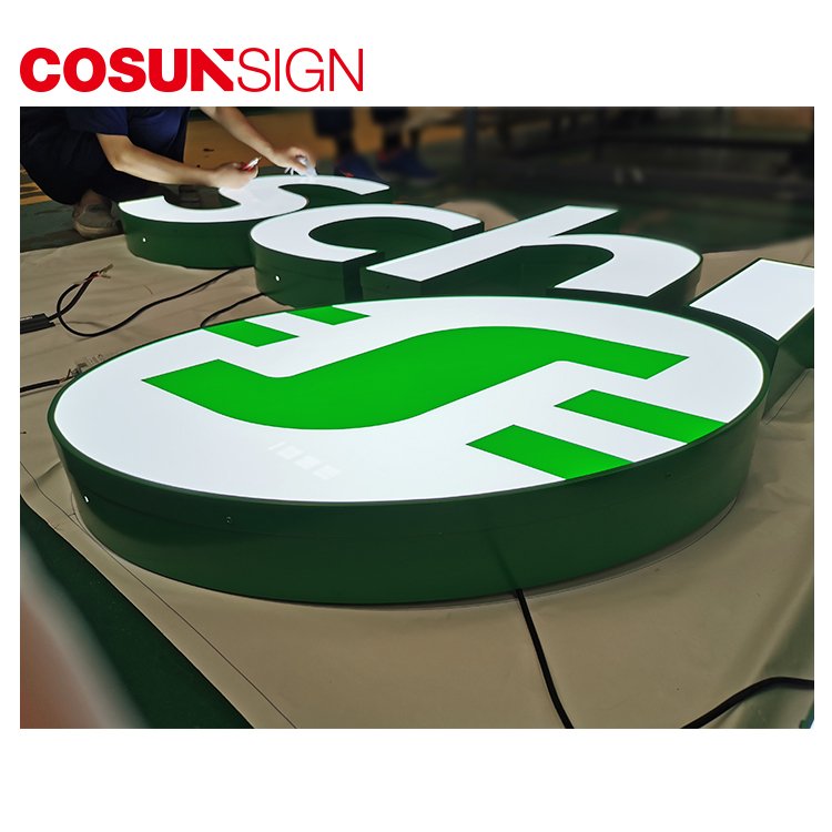 Cosun Restaurant Building Design Glow Led Light Letter Custom Logo Advertising Acrylic 3D Led Outdoor Sign Board For Shop