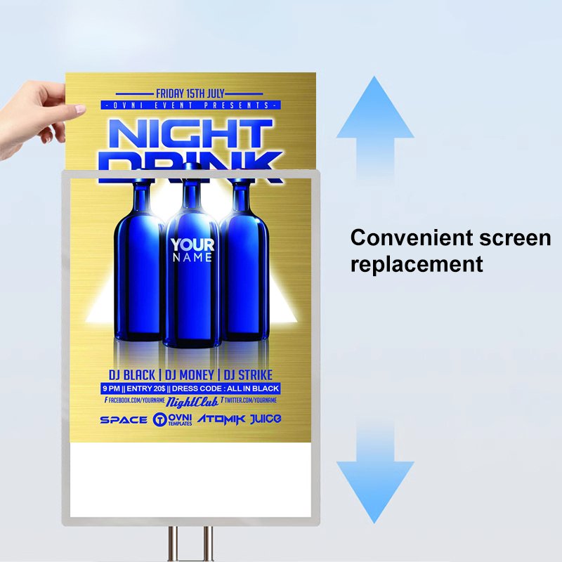 Custom Size Tempered Glass Double Pole Floor Standing Ultra-Thin Advertising advertisement Board Light Box Free Adjustment