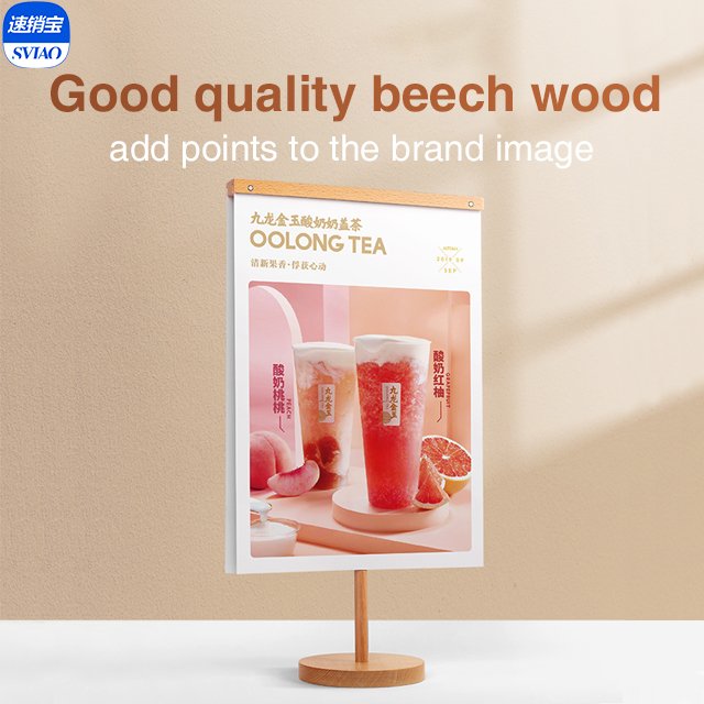 High quality nature beech wood frame product promotion advertising banners board stand display for coffee shop store menu