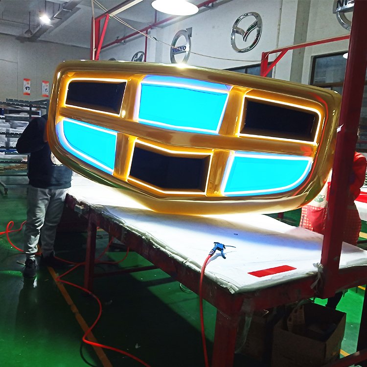 Custom 3D LED Outdoor Shop Sign Board Backlit Chrome Metal Car Sign Light 4S Shop Advertising Company GEELY Sign