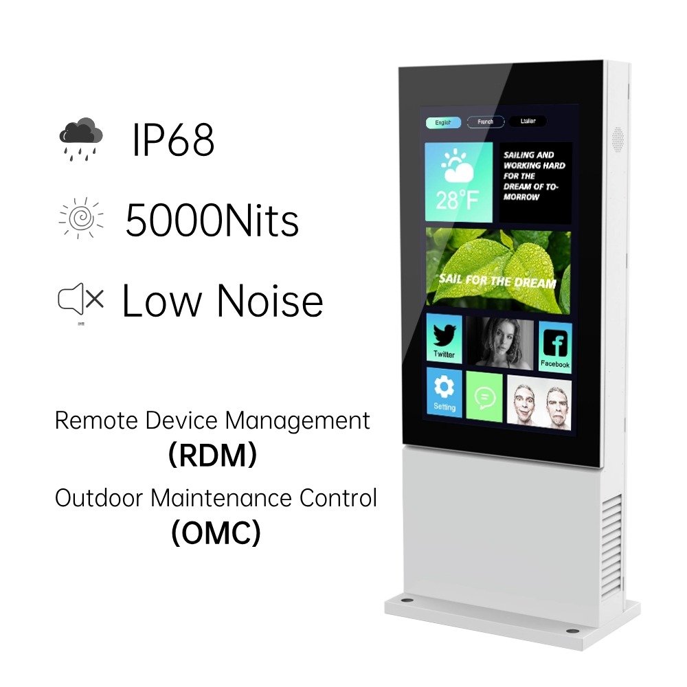 Outdoor LCD Digital Signage Totem 5000nits 4K Touch Screen IP65 Advertising Display Kiosk