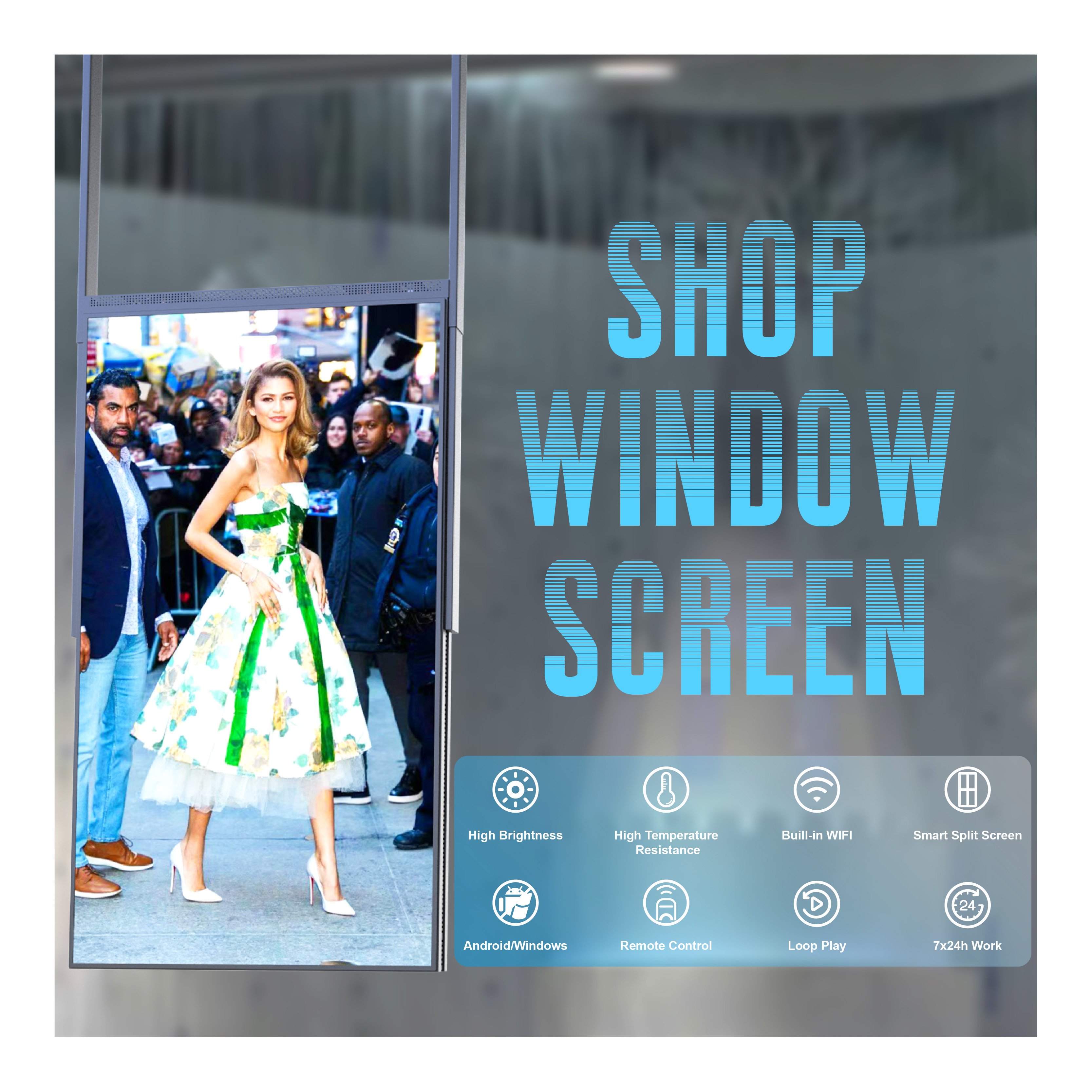 Ultra HD 4k Shop Window Multimedia Player USB Mobile Phone Control Window Facing Screen Digital Signage And Display