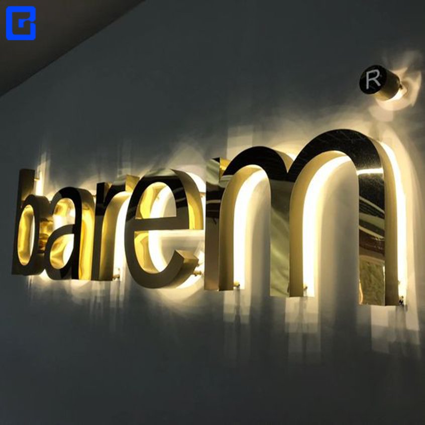 BINGE Stainless Steel 3D Led Backlit Metal Letters Wall Signs Outdoor Illuminated Halo Signage Custom Led Sign Logo