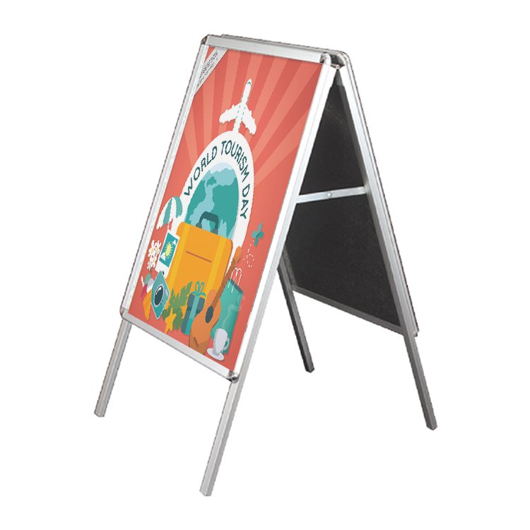 best price A shape rotating wooden tripod display board poster stand