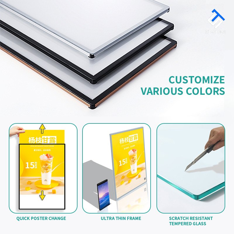 60*90cm Wall Mounted LED Slim Light Box Aluminum Frame LED Poster for Outdoor Advertising Custom Rectangle Shape Menu Board