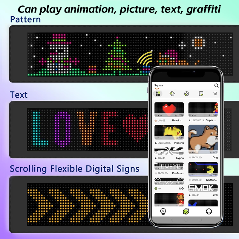 Programmable LED Sign Illuminated Moving Messaged Board Flexible LED Matrix Panel Advertising Window Display Digital Car Sticker