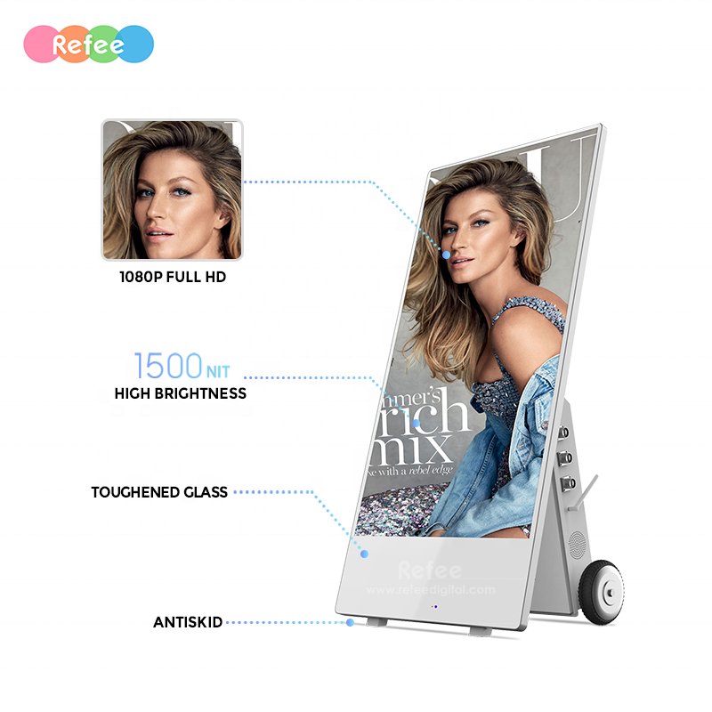 Floor standing outdoor waterproof IP65 battery powered high brightness moveable advertising board media player ad display