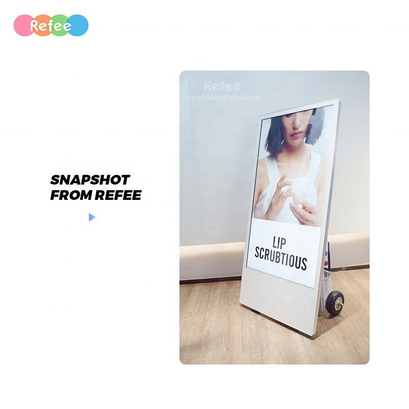 Floor standing outdoor waterproof IP65 battery powered high brightness moveable advertising board media player ad display