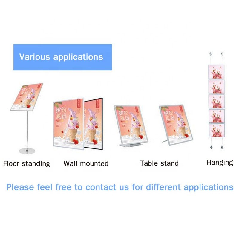 High Brightness Aluminum LED Poster Frame Super Slim Advertising Light Box Menu Board With Anti Scratching Glass Panel