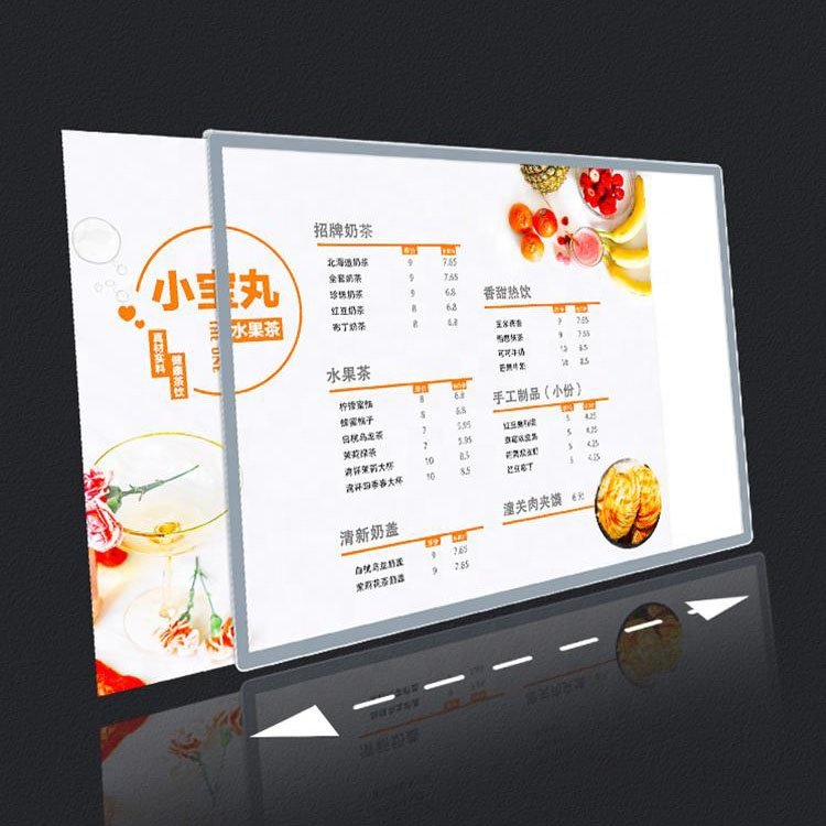 High Brightness Aluminum LED Poster Frame Super Slim Advertising Light Box Menu Board With Anti Scratching Glass Panel