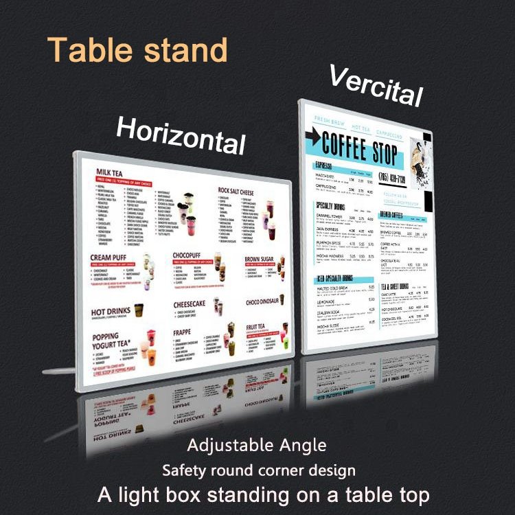 High Brightness Aluminum LED Poster Frame Super Slim Advertising Light Box Menu Board With Anti Scratching Glass Panel