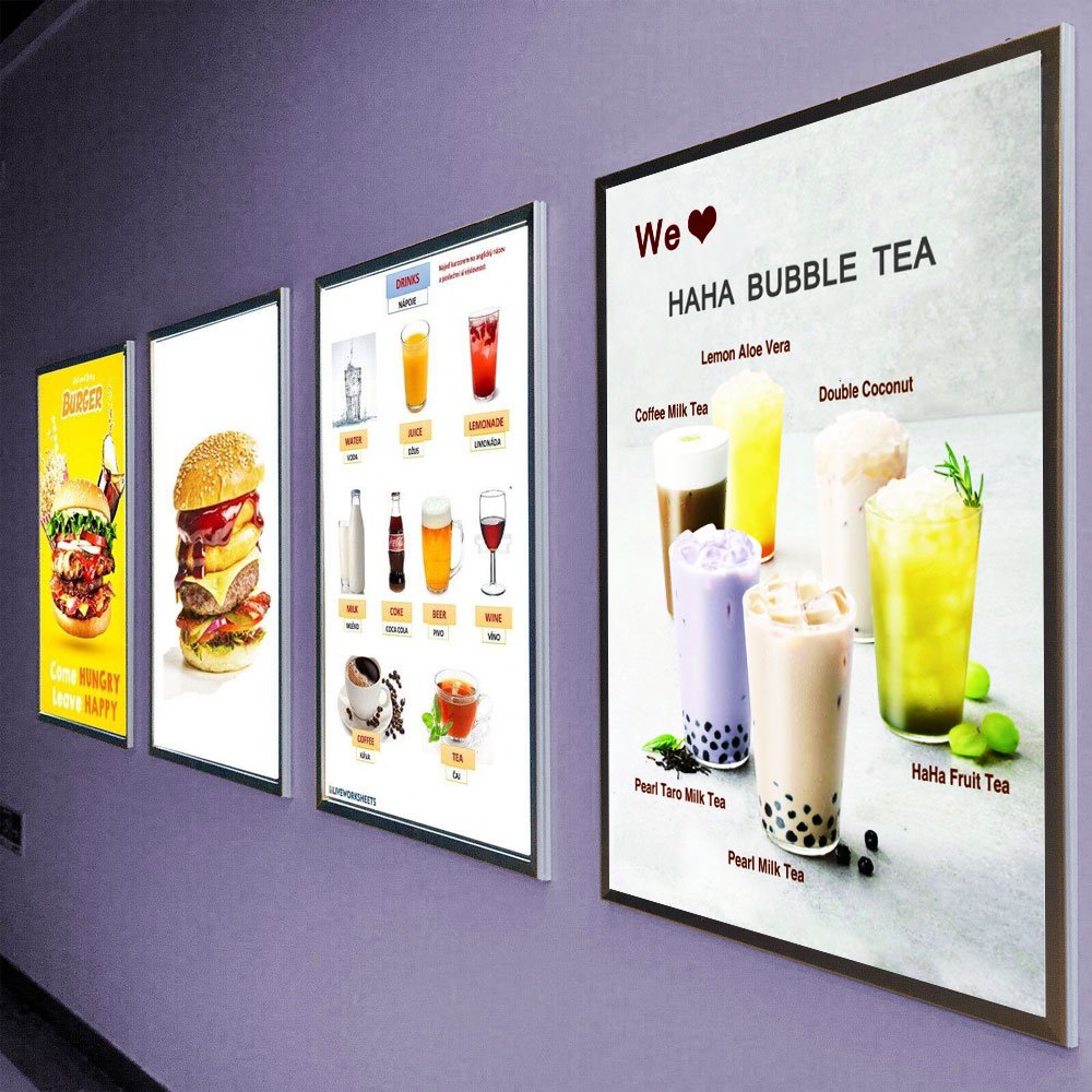 A1 LED Aluminum Menu Light Box Slim Advertising Display Board for A4 Size Restaurant Menus Indoor Use Glass Front Panel Model A2