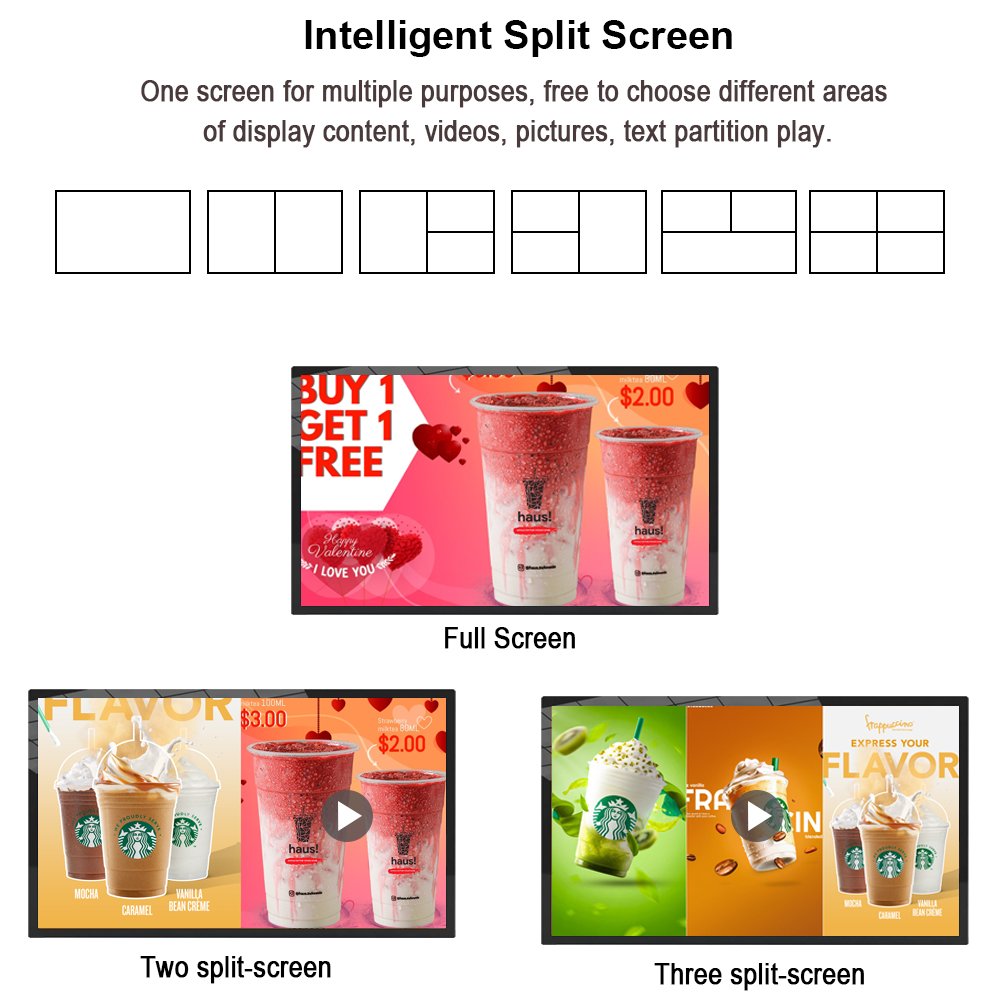 Indoor 13.3 18.5 21.5 32 43 55 Inch Restaurant Advertising Menu Board Wall Mounted Digital Signage Android Lcd Display Player