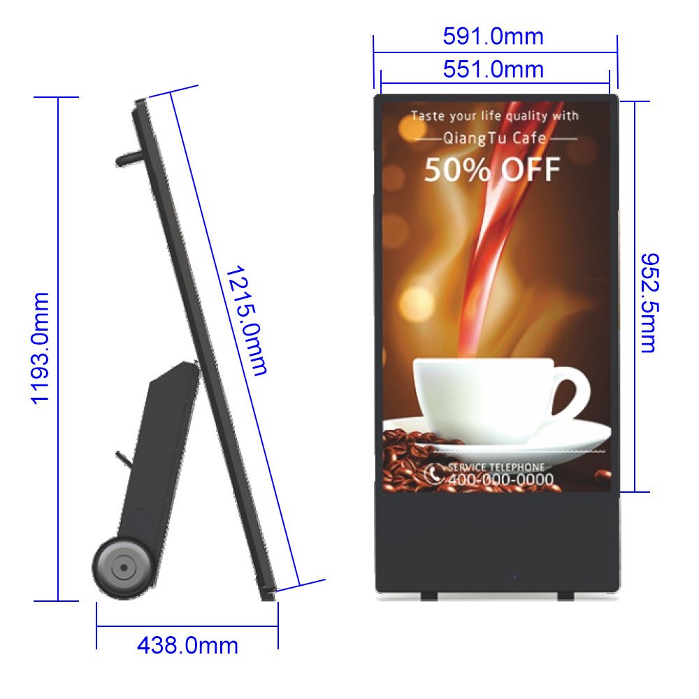 IP65 Outdoor Waterproof 43inch advertising playing equipment Recharge Portable Lcd battery powered digital Signage Poster