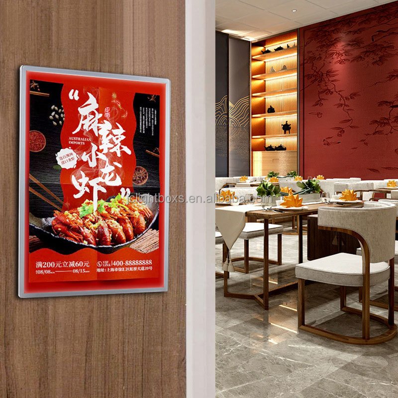 LED Lightbox Ultra Slim Aluminum Profile Digital Poster Frame Restaurant Menu Board Advertising A4 Size Hanging light poster