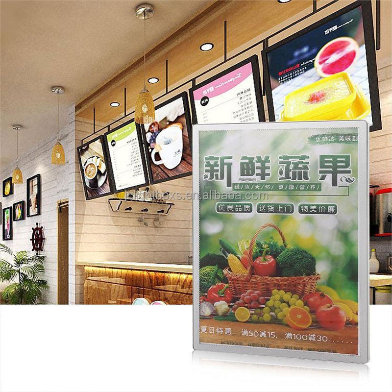 LED Lightbox Ultra Slim Aluminum Profile Digital Poster Frame Restaurant Menu Board Advertising A4 Size Hanging light poster