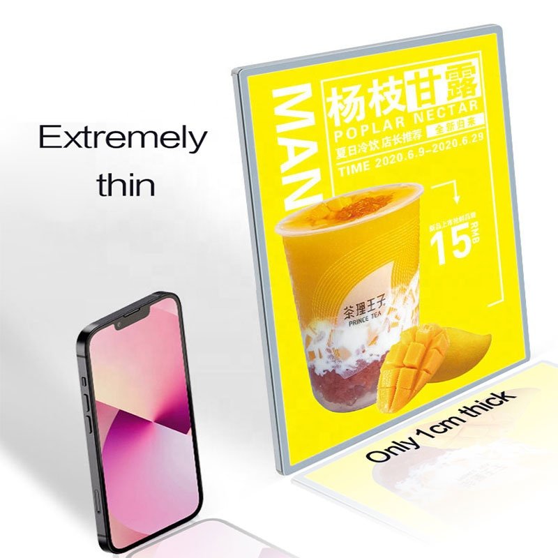 Ultra-Thin A3 A4 Rectangle LED Light Boxes Indoor/Outdoor Advertising Slim Slide-in Menu Board Display Acrylic Hanging