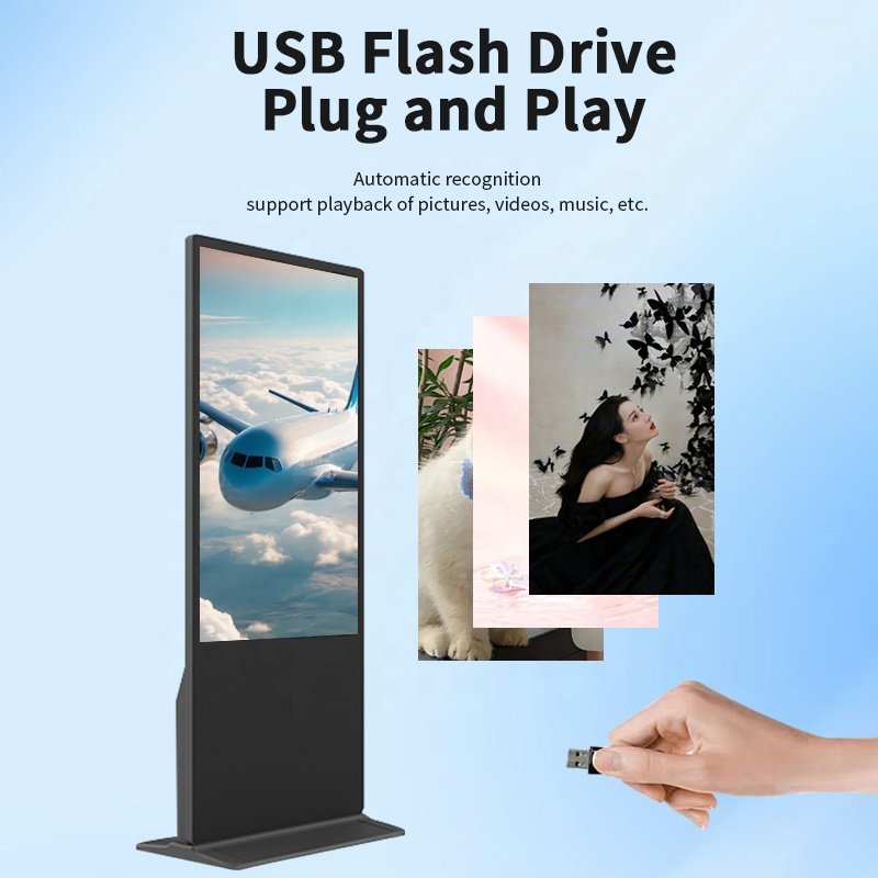 Custom 49 55 65 75 86 Inch Floor Stand Android Portable Digital Signage Display Advertising Machine