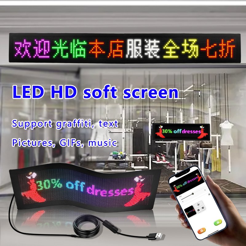 Flexible Advertising Screen Portable Bright Digital Display APP Thin Bendable Flashing Scrolling Message Soft Led Board