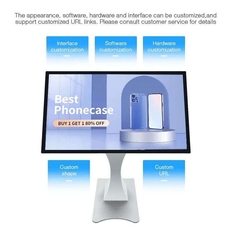 Self Service Display 15.6 Inch Win 10 Digital Signage Player Interactive All In One Touch Screen Horizontal Waist Stand Kiosk