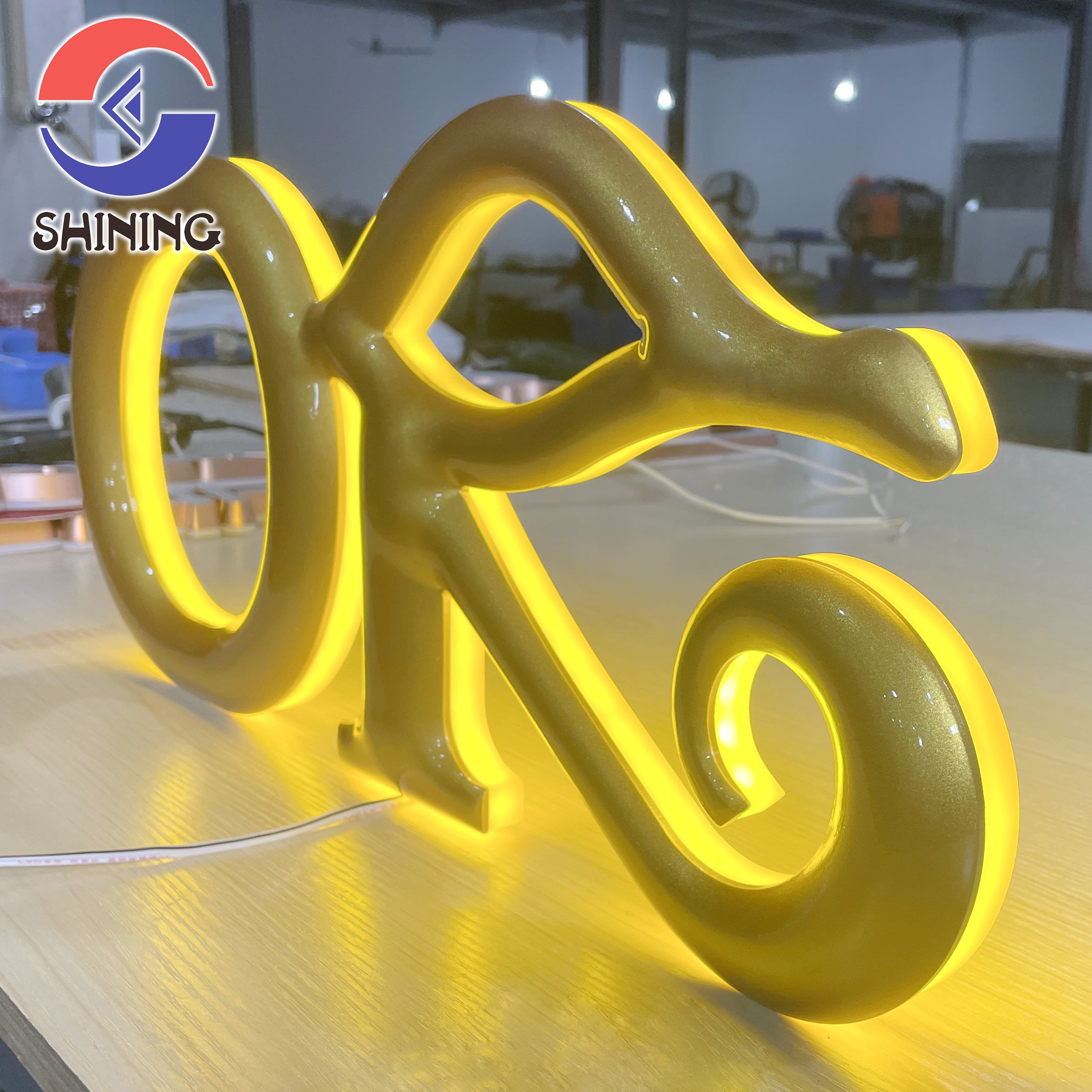 Shining Sign Custom 3d Signage Acrylic Channel Letters Stainless Steel Mirror Gold Color Painted Back-lit Business Art Name