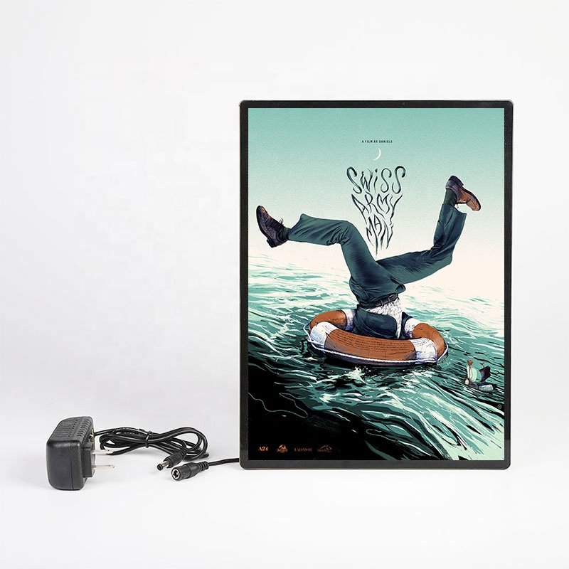 A2/A3/A4 Tempered Glass Adjustable Floor Sign Holder Custom Shape Poster Light Box Display Board for Restaurant Hotel Use