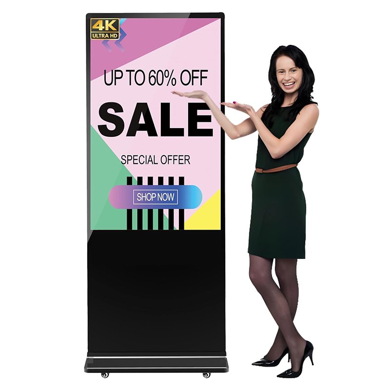Advertising Screen 4K Ultra Thin Kiosk Indoor Floor Stand Digital Signage for Shopping Mall