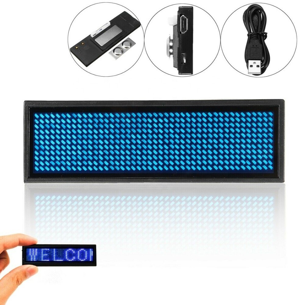 2024 LED Name Badge Editable by PC Digital Programmable Glowing Board Letters Scrolling Tag Badge for Event, Hotel, Restaurant