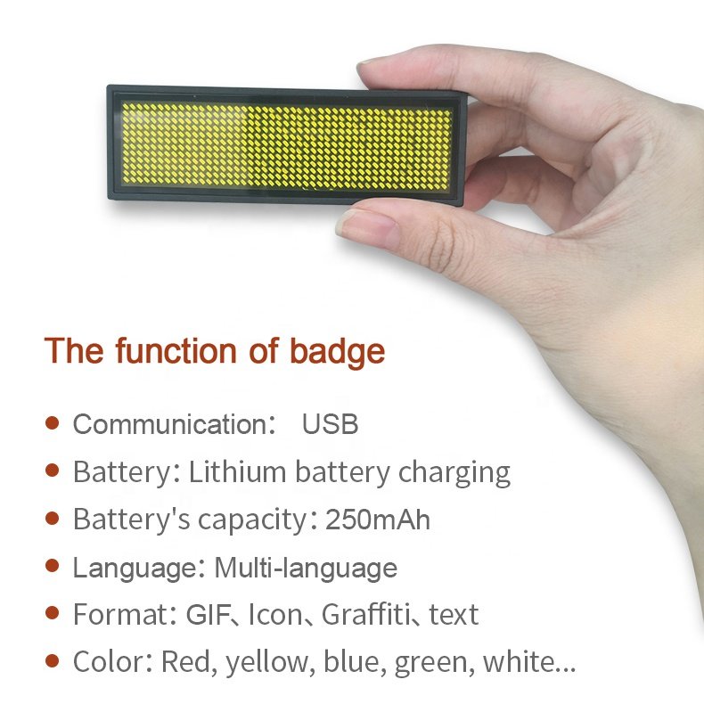 2024 LED Name Badge Editable by PC Digital Programmable Glowing Board Letters Scrolling Tag Badge for Event, Hotel, Restaurant