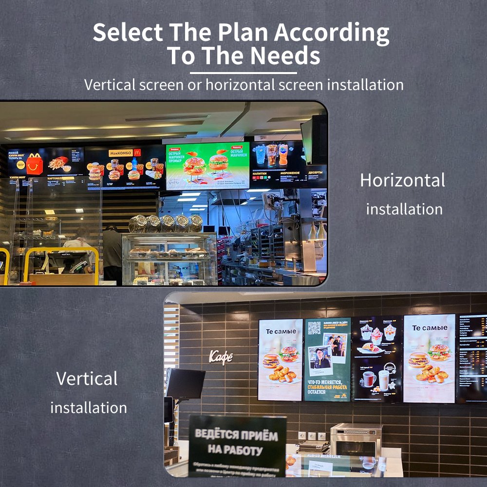 Hanging Wall mounted Screen 32 /43 Inch Restaurant LCD Advertising Display Digital Signage Menu Board