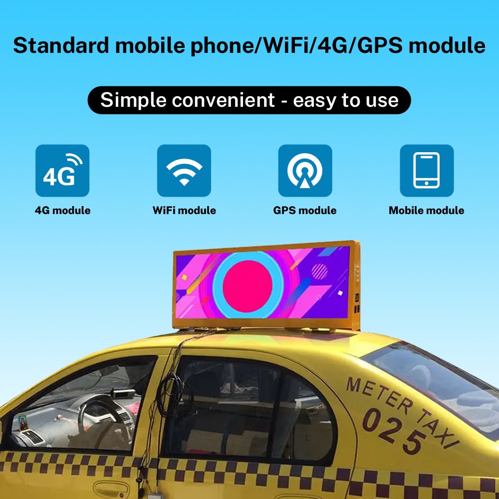 4G Led Taxi Roof Sign Waterproof Two Side Taxi Top Led Screen For Outdoor Advertising