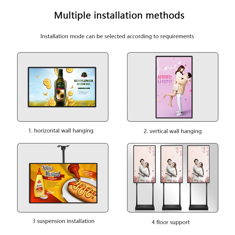 Customized Commercial 55 Inch Wall Mount Large Size LCD Indoor Screen Monitor For Multiple Application Scenarios