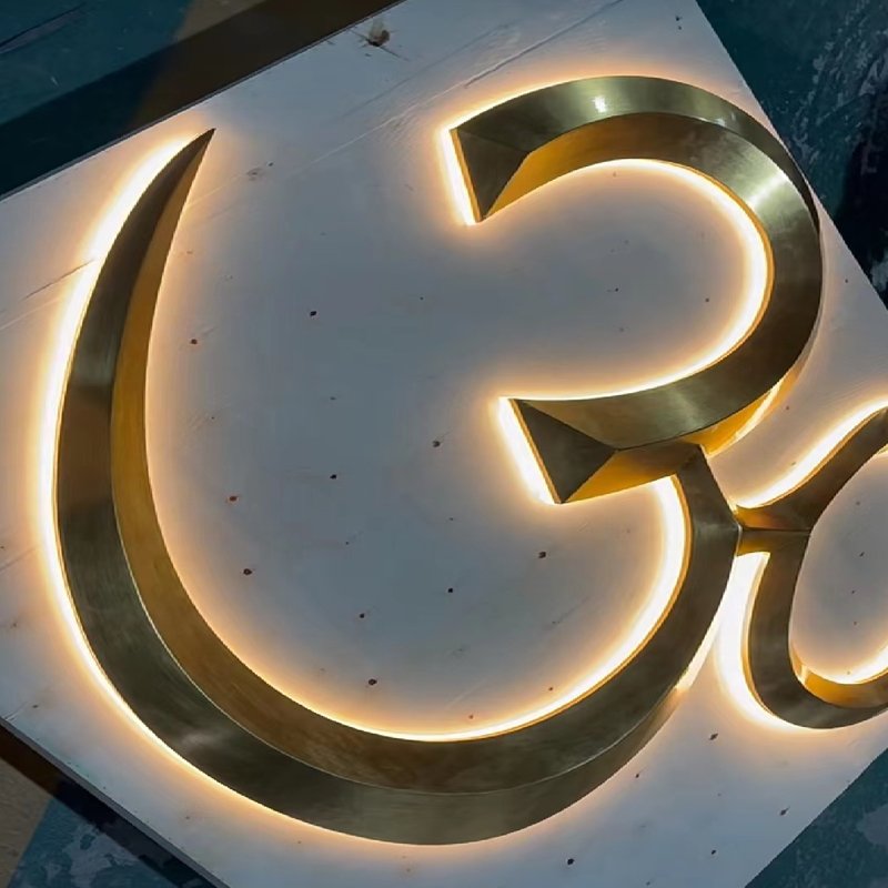 Acrylic Salon Sign Business Name Illuminated Sign Gold Mirror 3D Logo Type