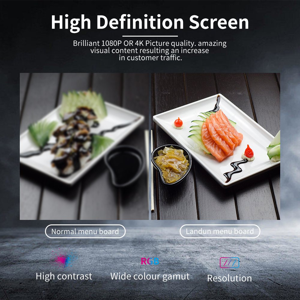 Full HD 32 43 55 Hanging Mounted Restaurant Menu Board UHD 2K 4K LCD Advertising Screen 800nits Indoor Fast Food Kiosk Display