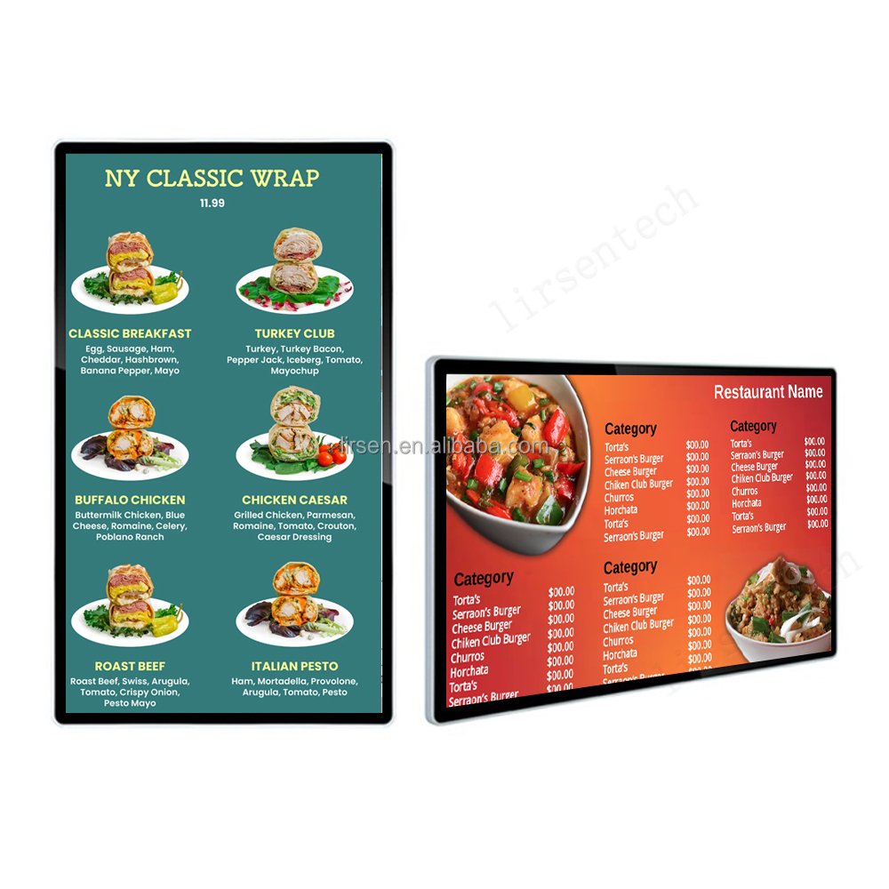 21.5 32 43 55 Inch Wall Mount LCD Signage Flat Screen Digital Signage Hanging Commercial Wall Menu Board Restaurant Menu Board