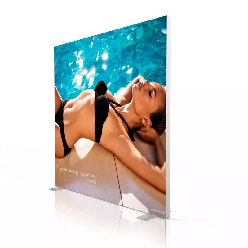 Custom size Indoor exhibition Hall Floor standing LED billboard doubled sign tension fabric UV printed light box sign