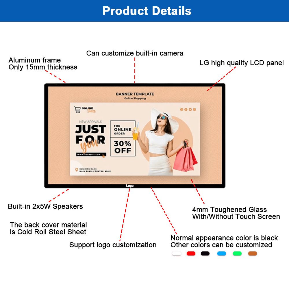 HUAYU 43" Wall Mounted Digital Signage Advertising Display Device Suitable For Shopping Mall Elevators Advertising Playback