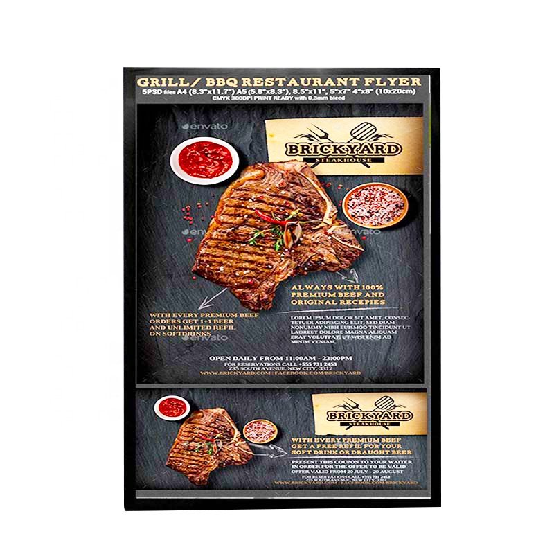 Fast food poster easy change extra thin LED advertising menu board slide in graphic price list commercial poster light box