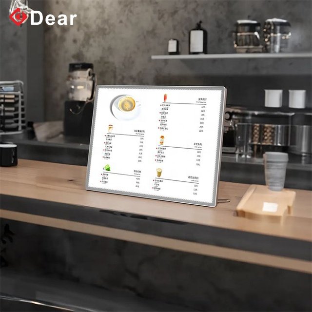 Custom Led Advertisement Sign Ultra Thin Aluminum Menu Poster Display Board Temper Glass Led Slim Light Box For Coffee Shop