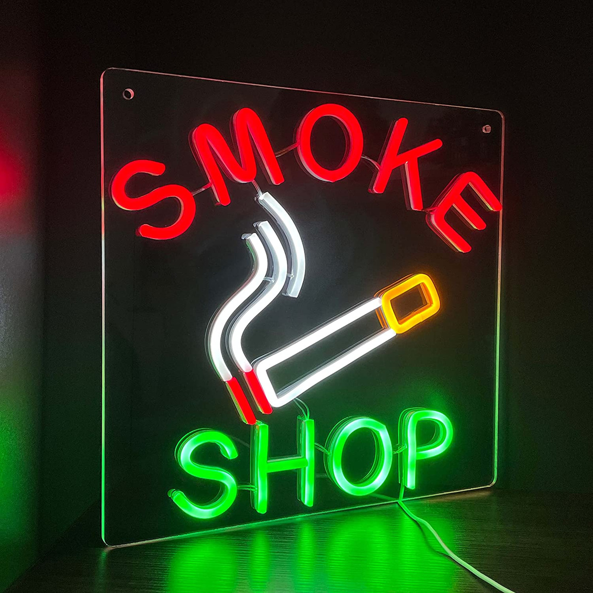 Custom smork shop open logo letter illuminated light advertising acrylic backlit board sign business bar store rgb led neon flex