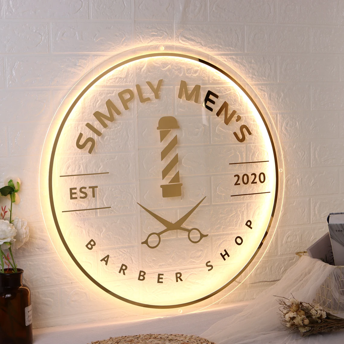 High Quality Acrylic Salon Led Sign Board Logo Custom Backlit Wall Sign Custom 3D Logo Letters Circle Name Plate Business Sign