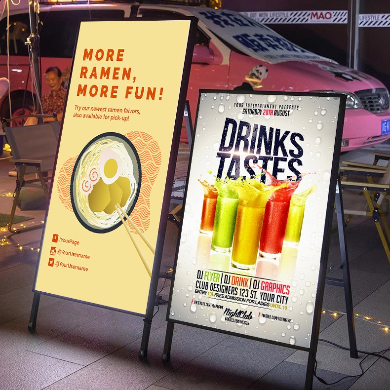 Custom Size Source Signboard For Outdoor Factory Folding Slide-in Poster Marketing Advertising Floor LED Frame Light Box