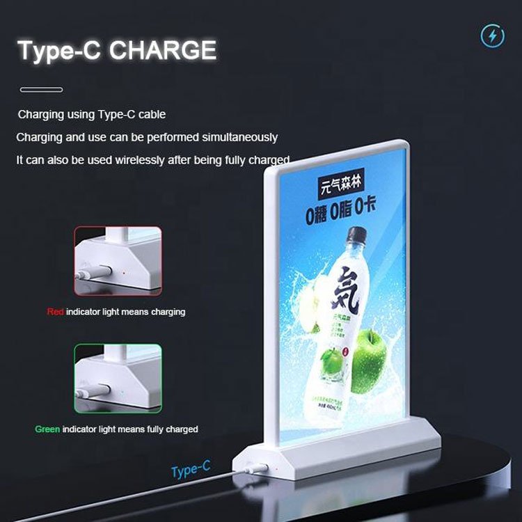 A4 Rechargeable Advertising Slim Light Boxes Table Stand Menu Board Led Light Box for Bar Store Restaurants