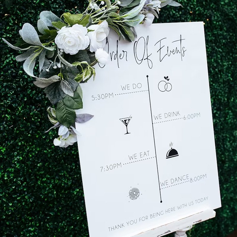 Order of Events Wedding Welcome Sign Customize Acrylic Led Sign Board Modern Timeline Itinerary Signs Engagement Welcome Signage