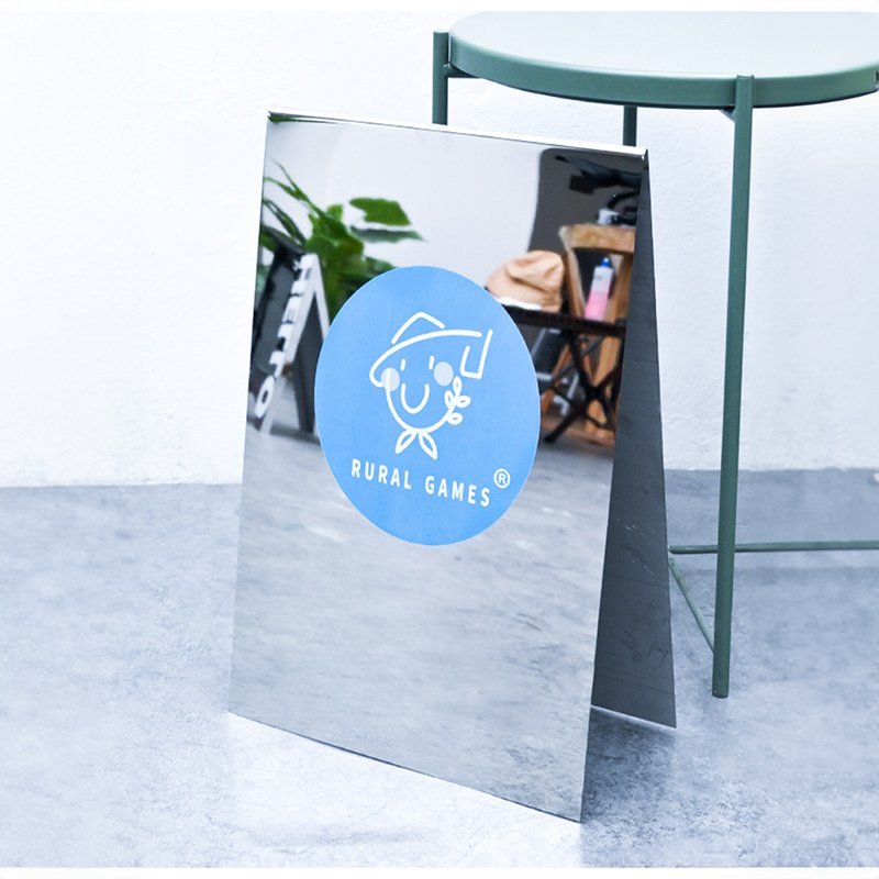 Custom A Frame Metal Stacks Sign Holder Mirror Silver/Black Double Sided Sidewalk Board Stand Up Swinging Sign For Poster Boards