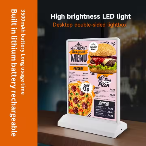 Free Shipping Products Menu Display Desktop Light Box Picture Stand Advertising Double-Sided Rechargeable