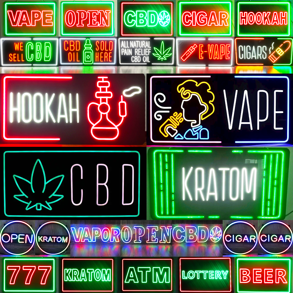 Custom smork shop open logo letter illuminated light advertising acrylic backlit board sign business bar store rgb led neon flex