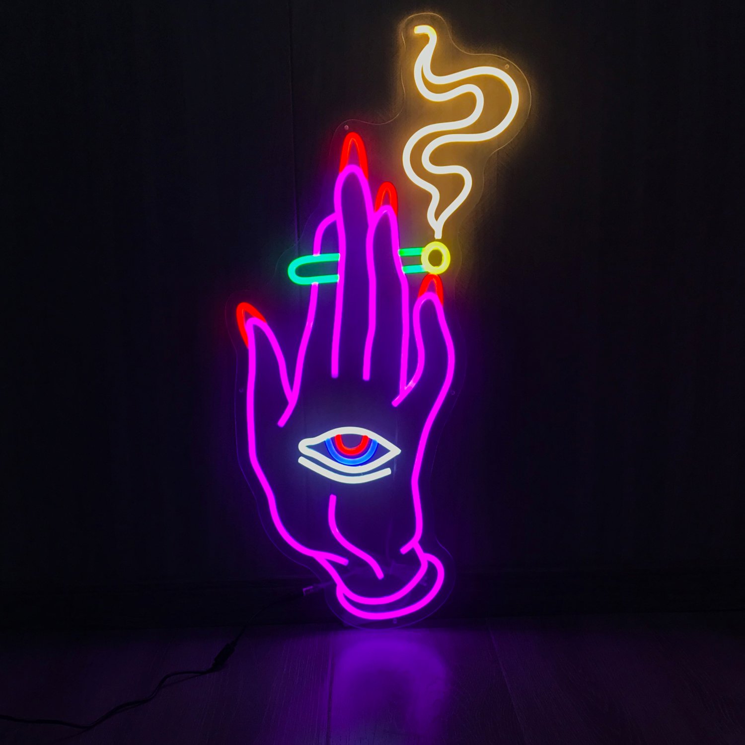 Custom smork shop open logo letter illuminated light advertising acrylic backlit board sign business bar store rgb led neon flex